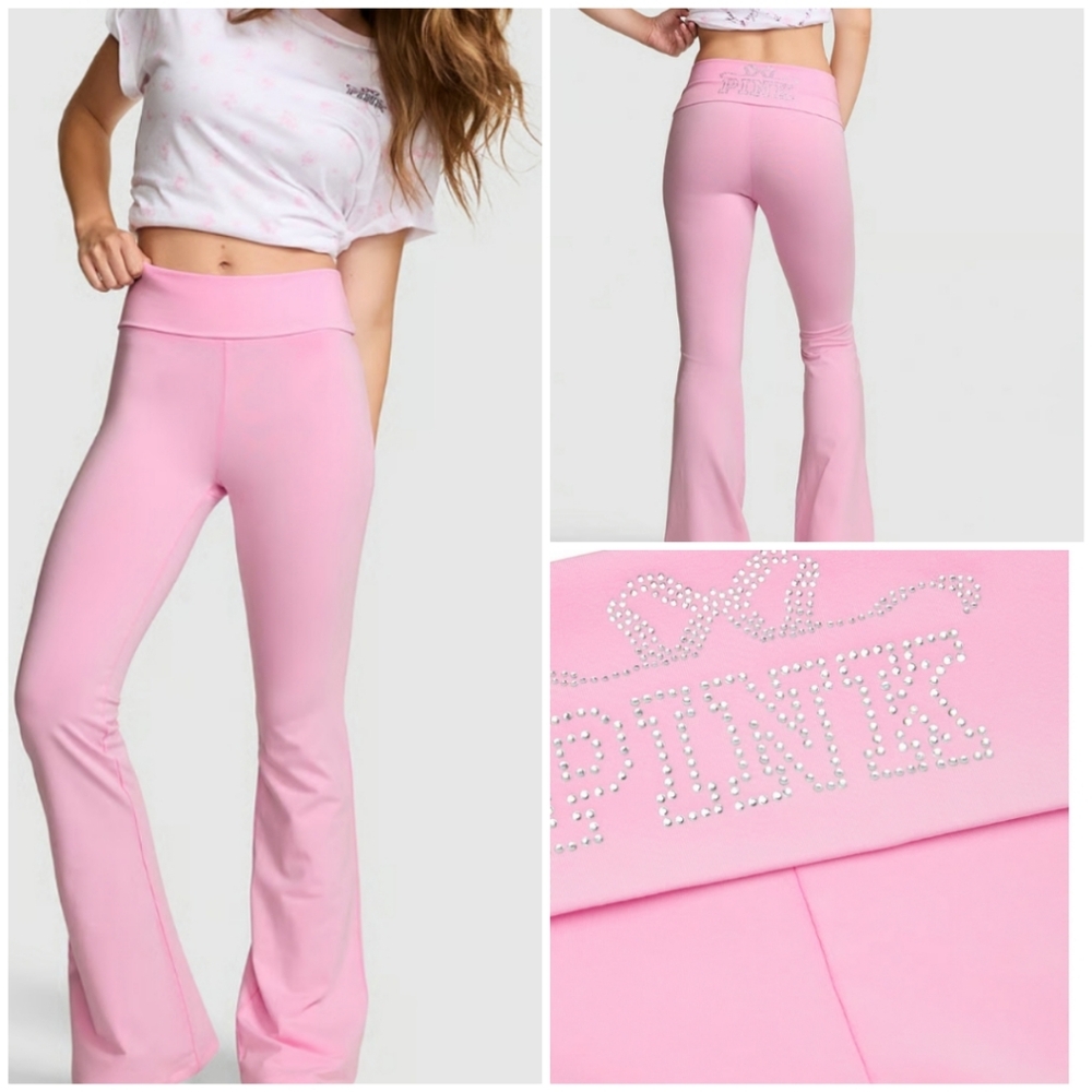 VS PINK × LOVESHACKFANCY COLLAB FOLD OVER FLARE LEGGINGS WITH BLING
